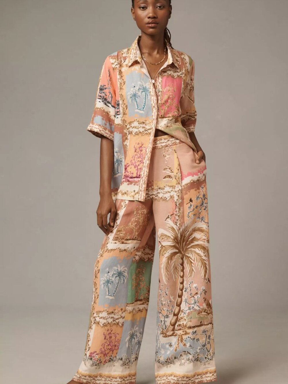Anthropologie Ranna Gill Palm Beach Printed Linen Wide-Leg Pants NWT